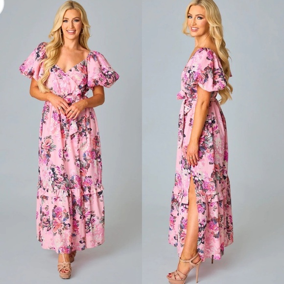 Buddy Love Sydney Bashful Puff Sleeve Maxi Dress Size Medium - Picture 1 of 15